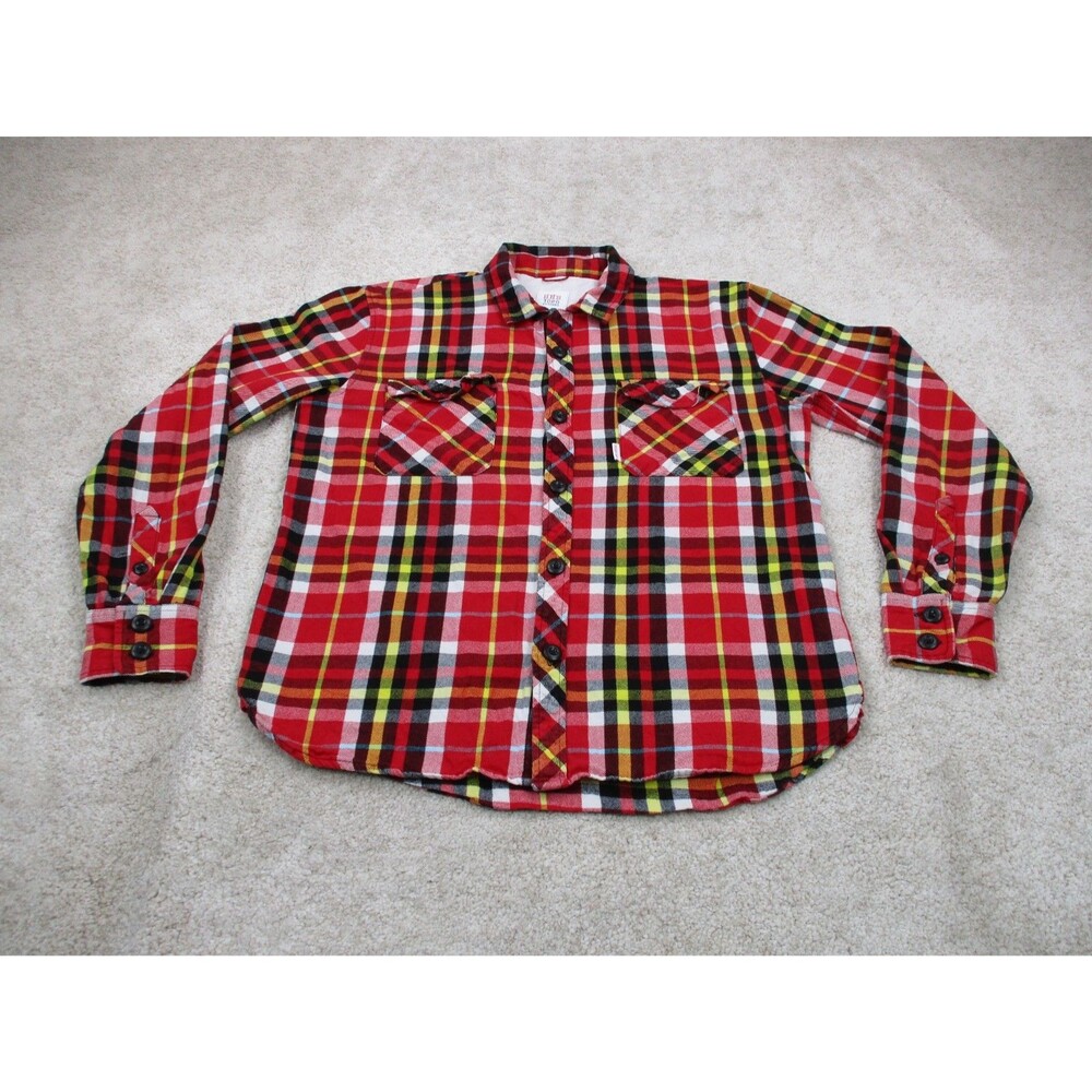 Topo Designs Shirt Mens Large L Red Field Flannel Plaid Organic Cotton Button Up